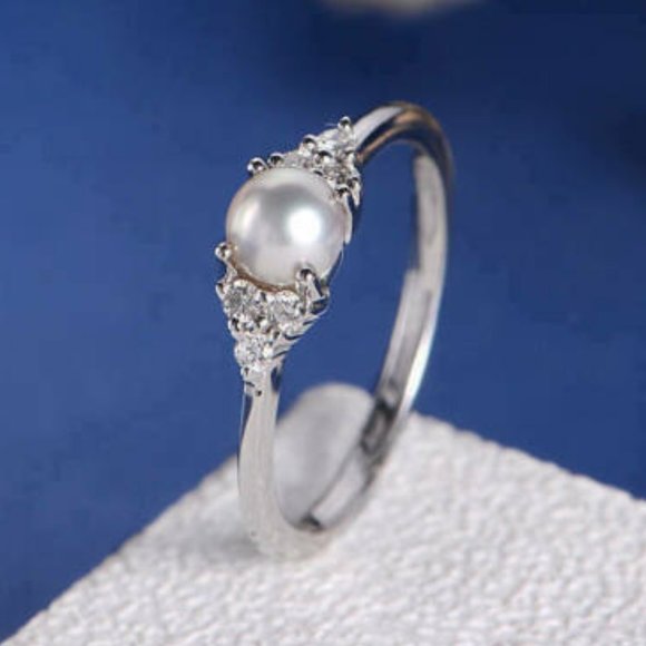 Jewelry - New Pearl with CZ 925 Sterling Silver Ring